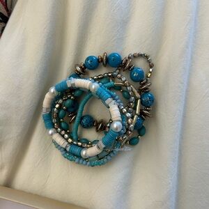 Turquoise and White Beaded Bracelet Set